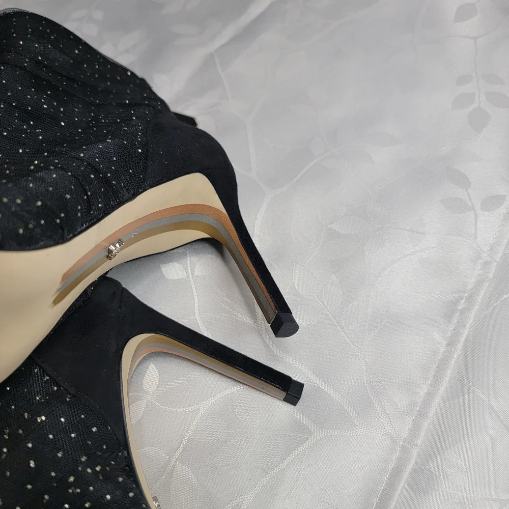 Sam Edelman Farren Glitter Mesh Tulle Pointed Toe Stiletto Heeled Ankle Booties‎